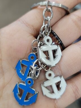 Nautical Anchor Keychain with Blue and White Charms